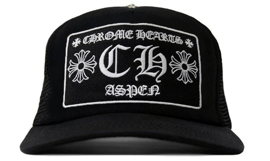 Chrome Hearts Aspen Exclusive CH Patch Trucker Hat Black White