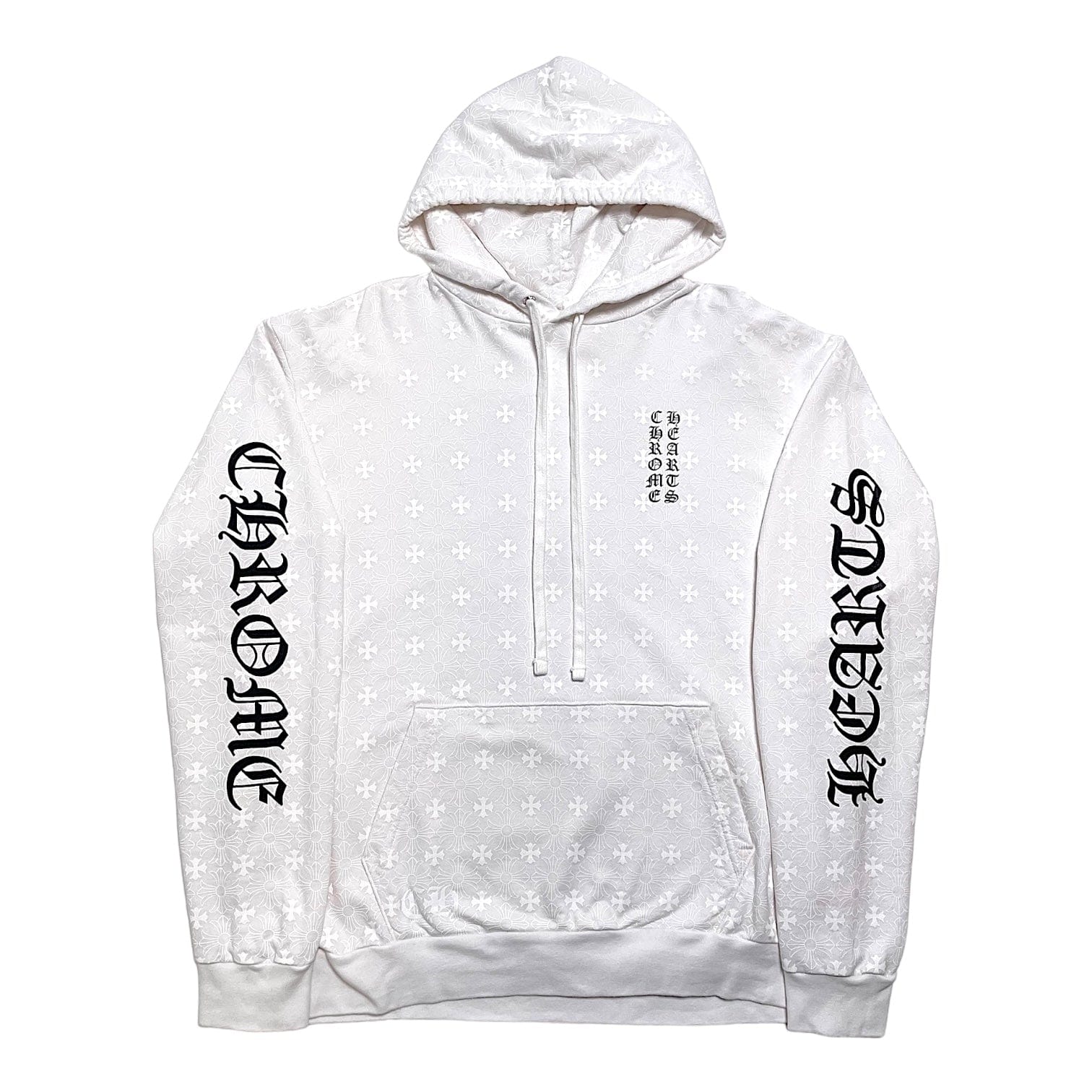 Chrome Hearts All Over Monogram Horseshoe Logo Hooded Sweatshirt White Black Pre-Owned