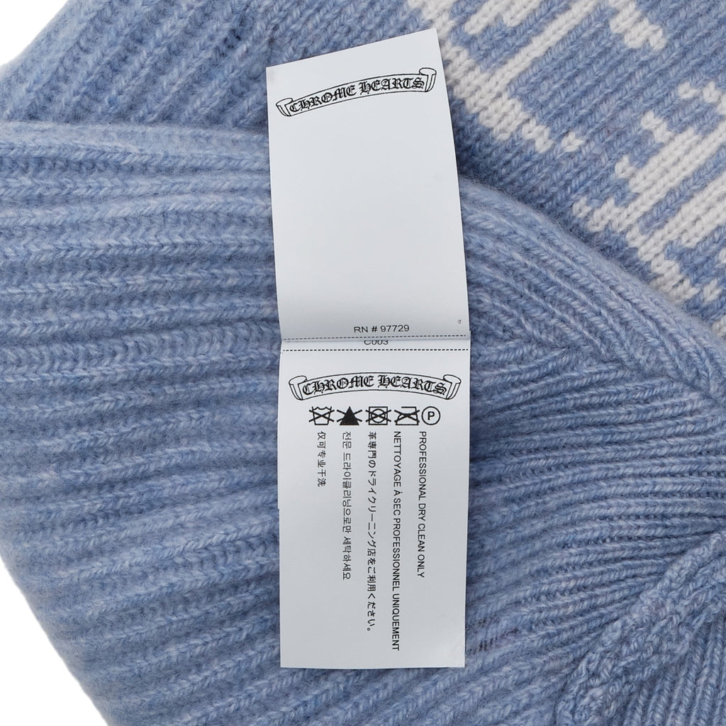 Chrome Hearts Big Daddy Cashmere CH Cross Logo Beanie Light Blue White