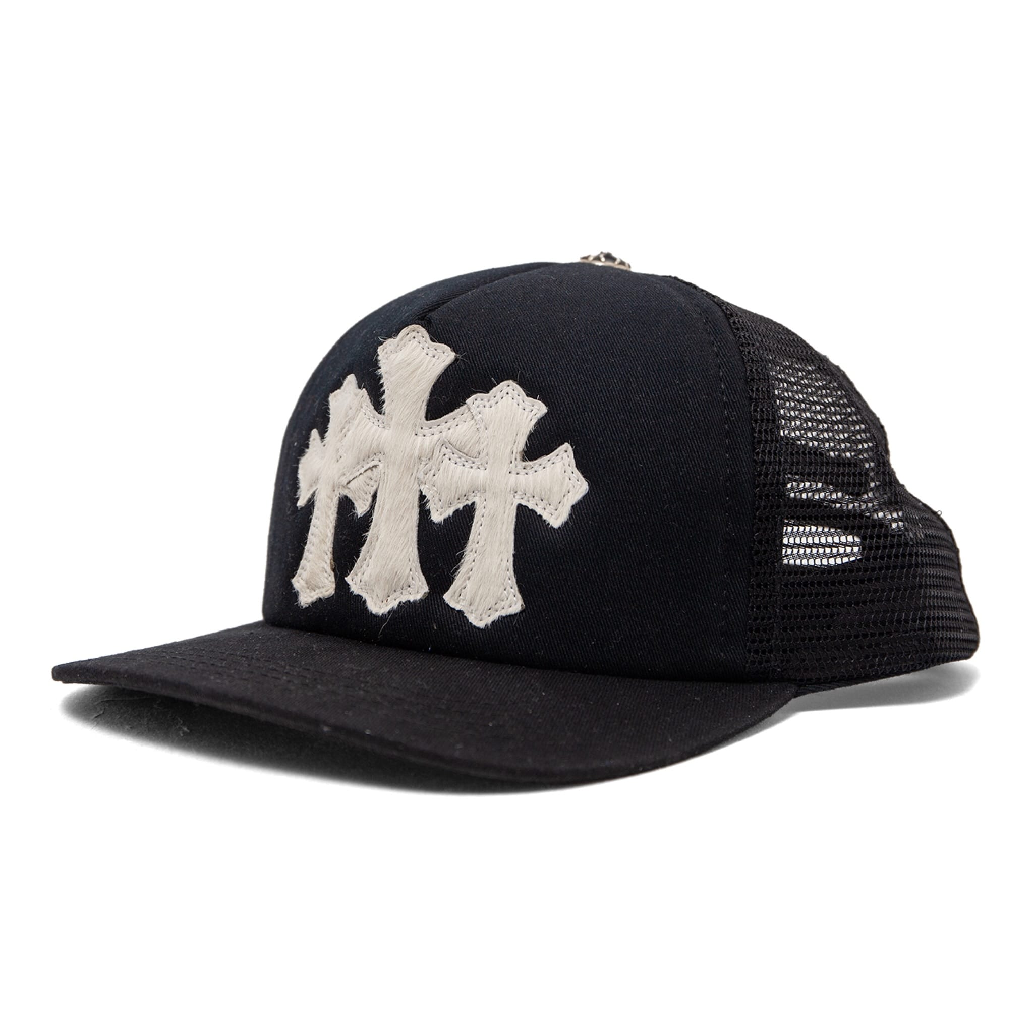 Chrome Hearts Cemetery Pony Hair Cross Patch Trucker Hat Black White Pre-Owned