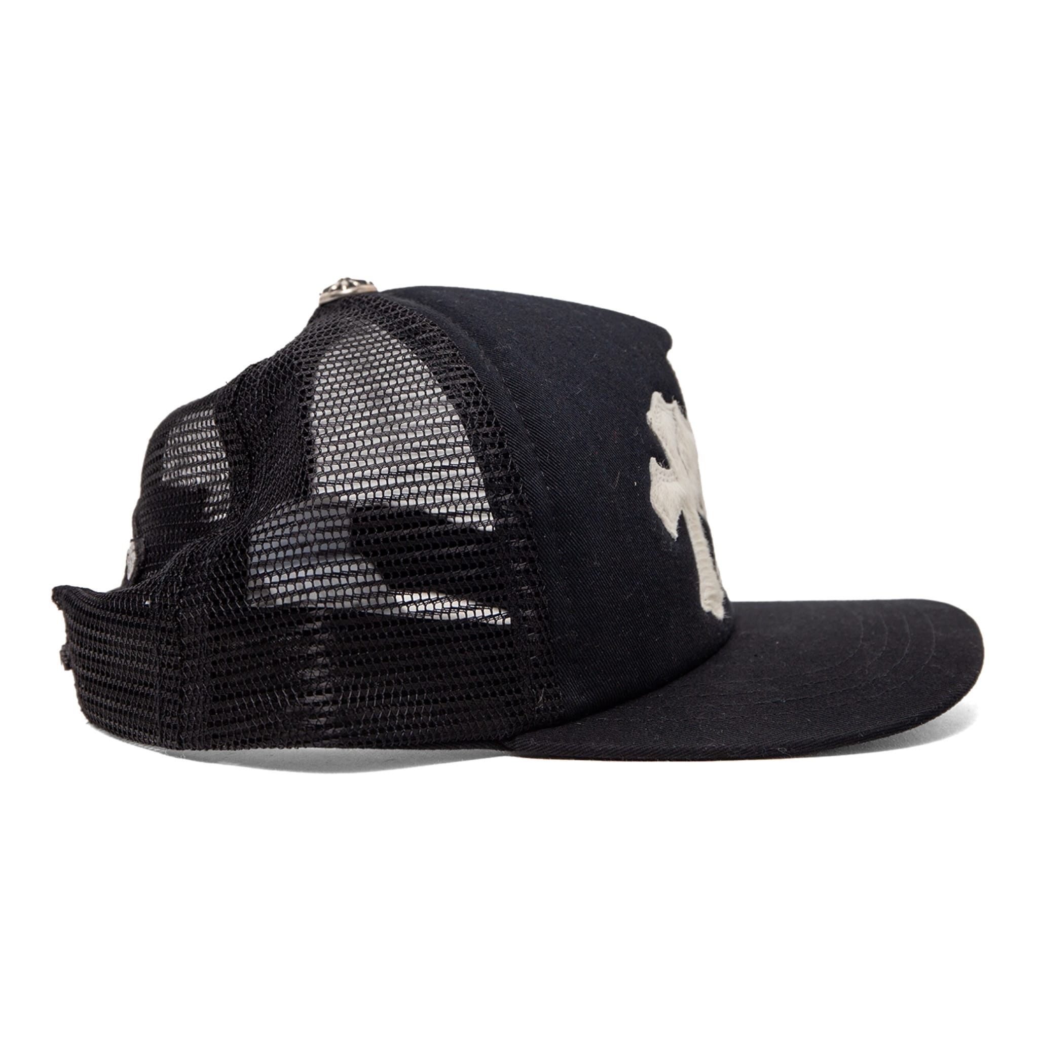Chrome Hearts Cemetery Pony Hair Cross Patch Trucker Hat Black White Pre-Owned