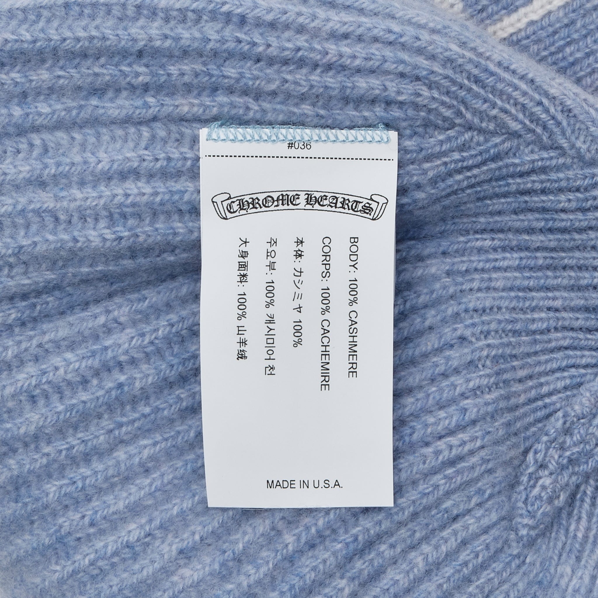 Chrome Hearts Big Daddy Cashmere CH Cross Logo Beanie Light Blue White
