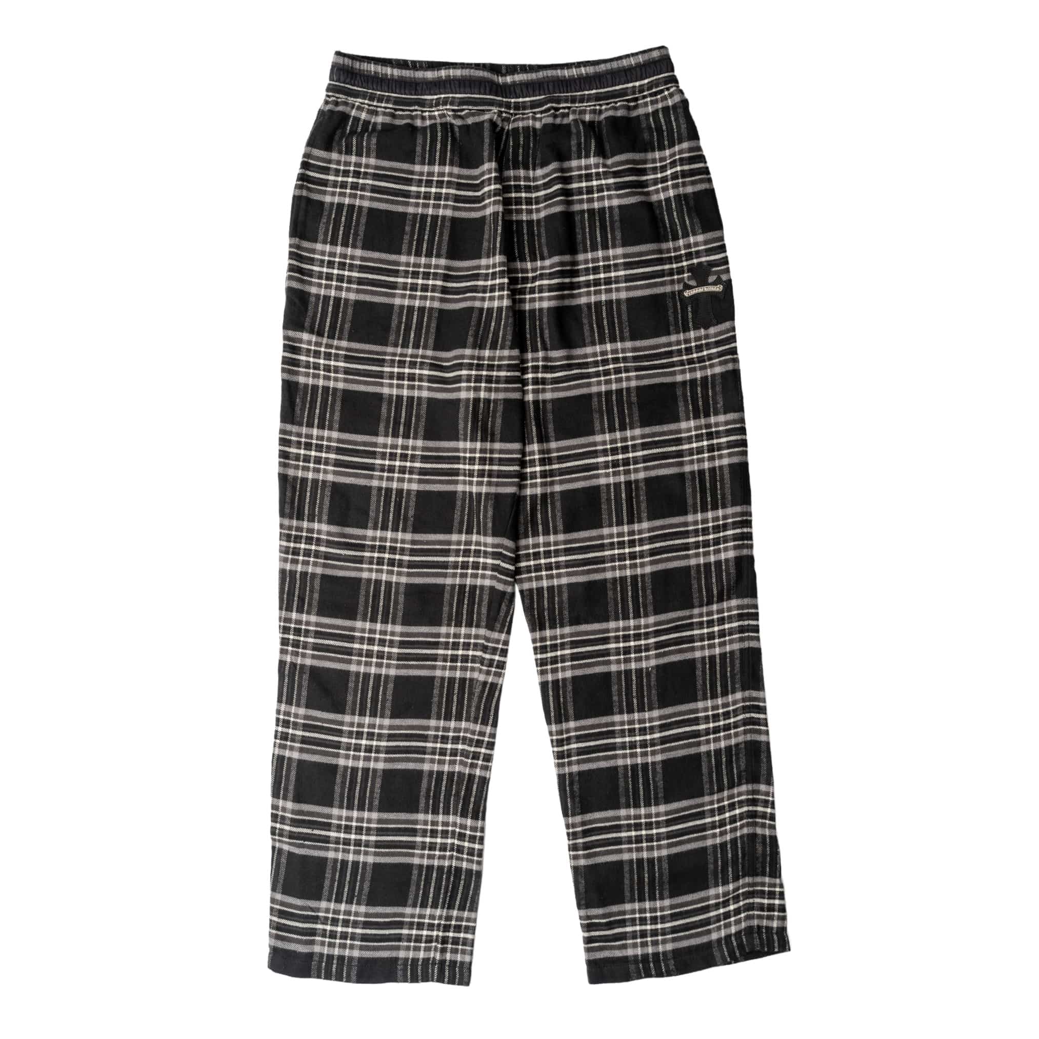 Chrome Hearts After School Leather Cross Patch Flannel Pants Black Grey White