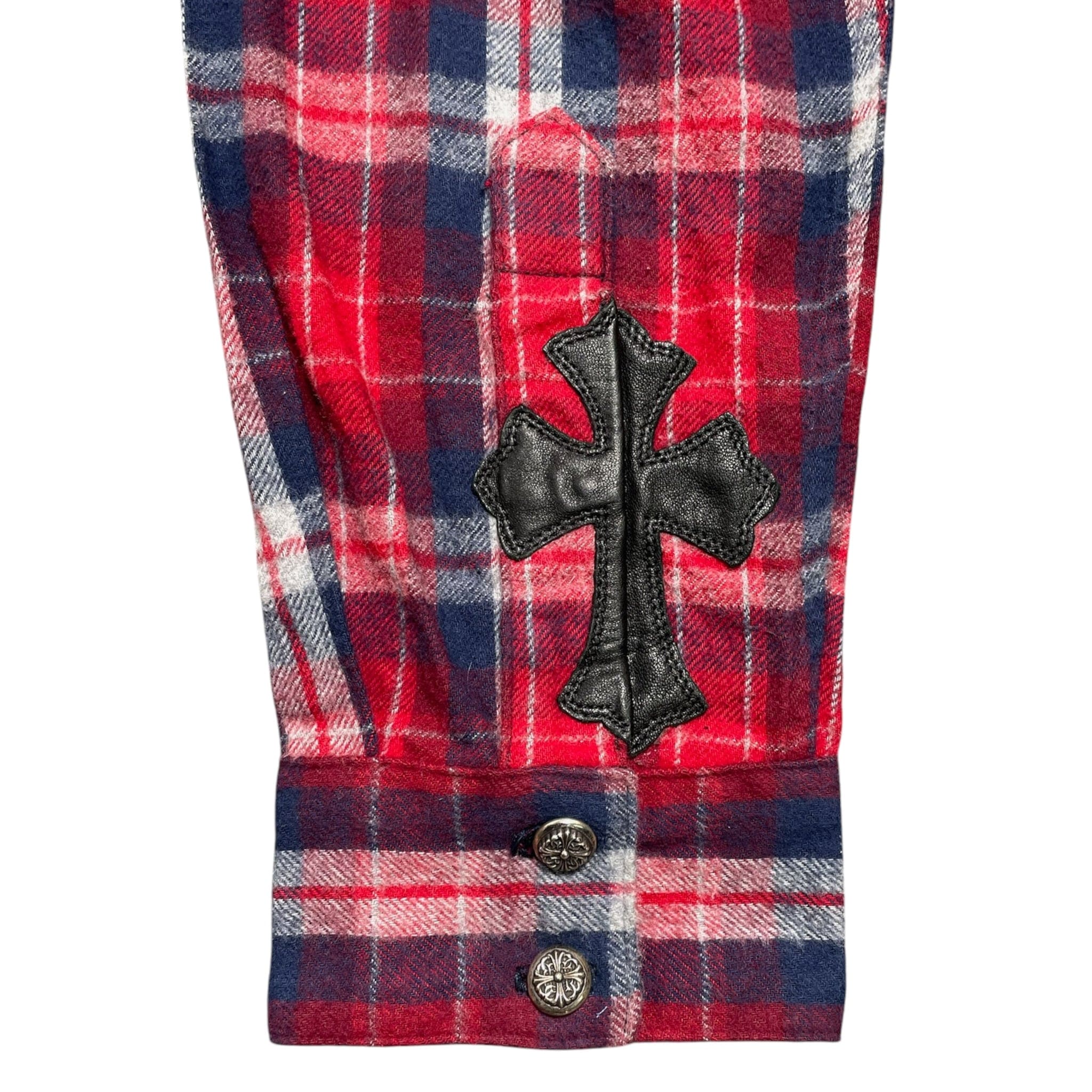 Chrome Hearts Button Up Flannel Shirt Red Blue (2 Cross Patch) Pre-Owned