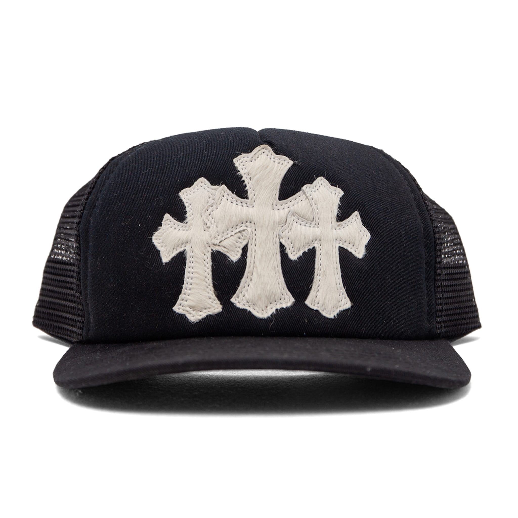 Chrome Hearts Cemetery Pony Hair Cross Patch Trucker Hat Black White Pre-Owned