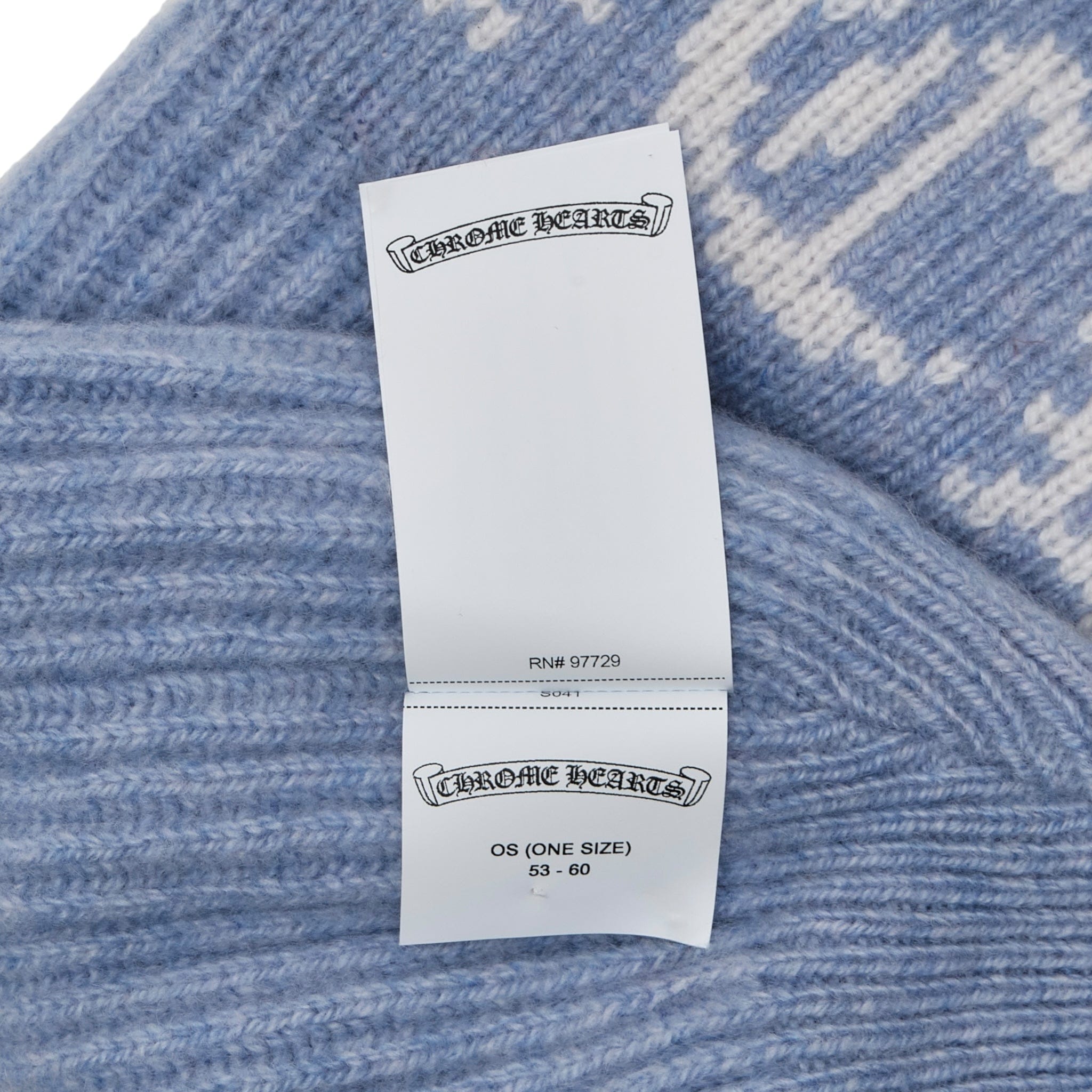Chrome Hearts Big Daddy Cashmere CH Cross Logo Beanie Light Blue White