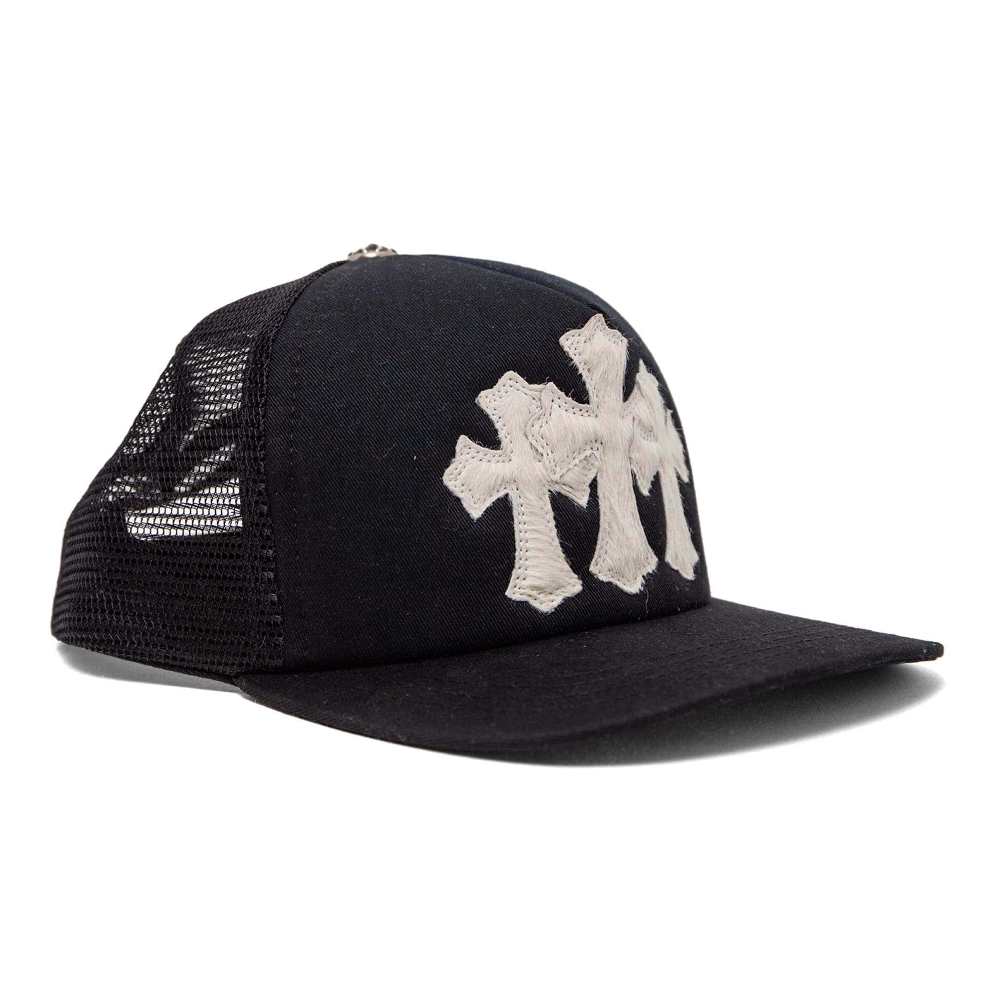 Chrome Hearts Cemetery Pony Hair Cross Patch Trucker Hat Black White Pre-Owned