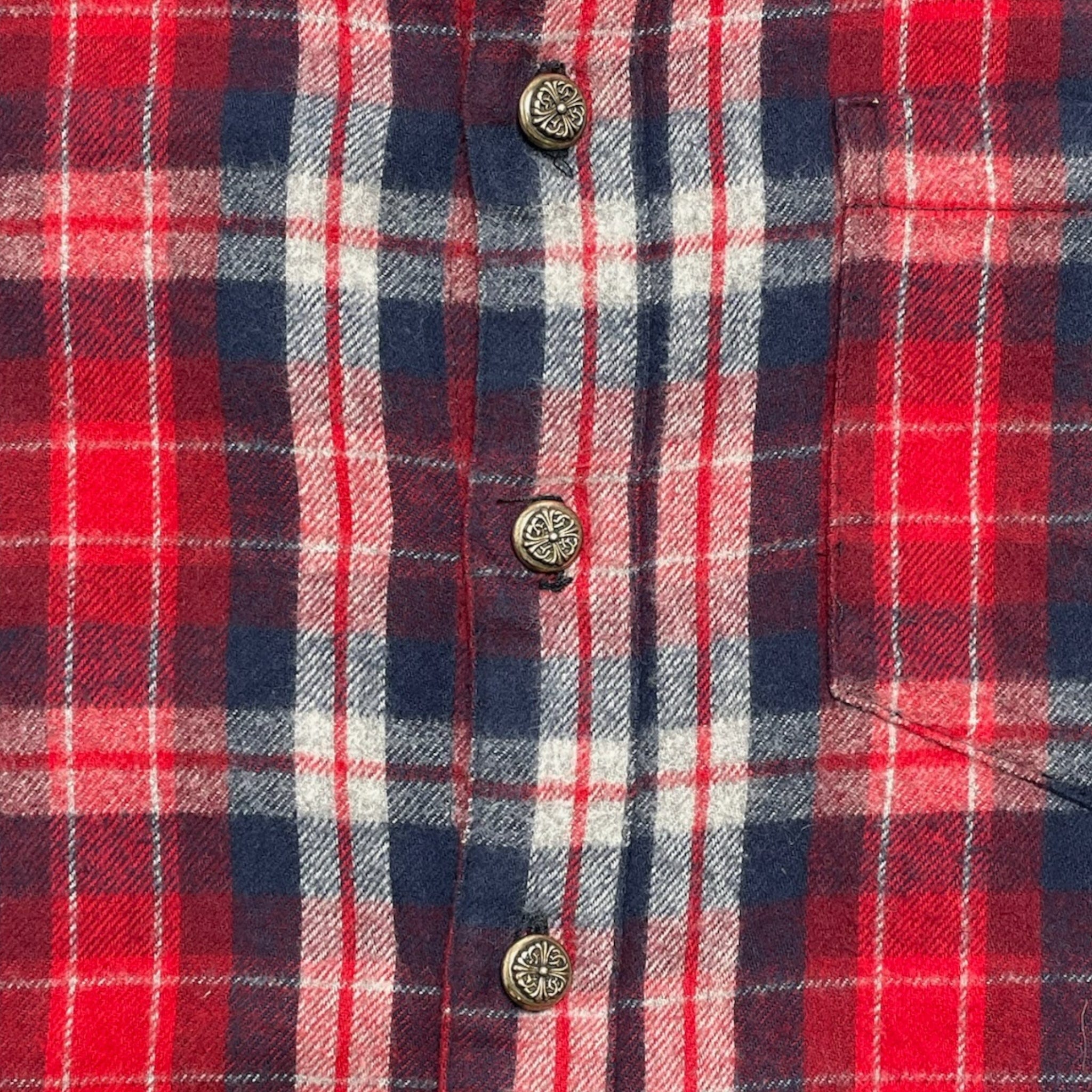 Chrome Hearts Button Up Flannel Shirt Red Blue (2 Cross Patch) Pre-Owned