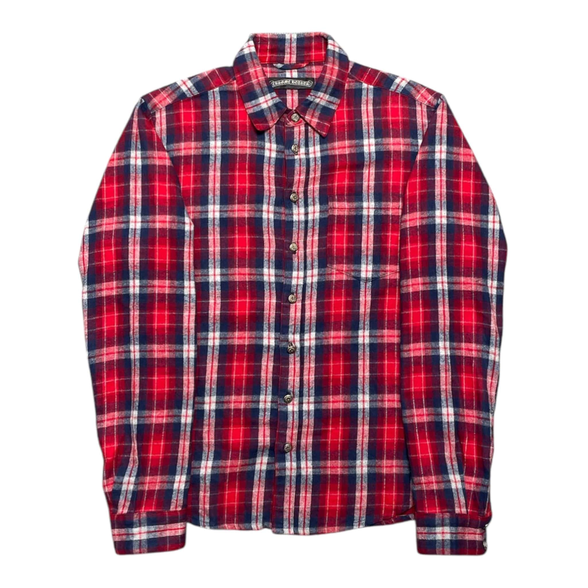 Chrome Hearts Button Up Flannel Shirt Red Blue (2 Cross Patch) Pre-Owned