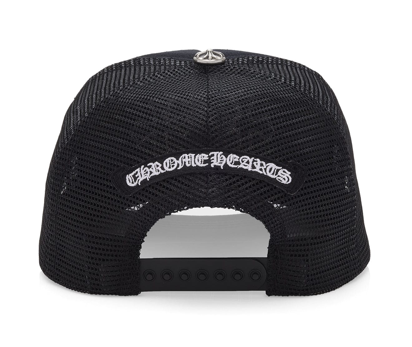 Chrome Hearts Cemetery Pony Hair Cross Patch Trucker Hat Black White