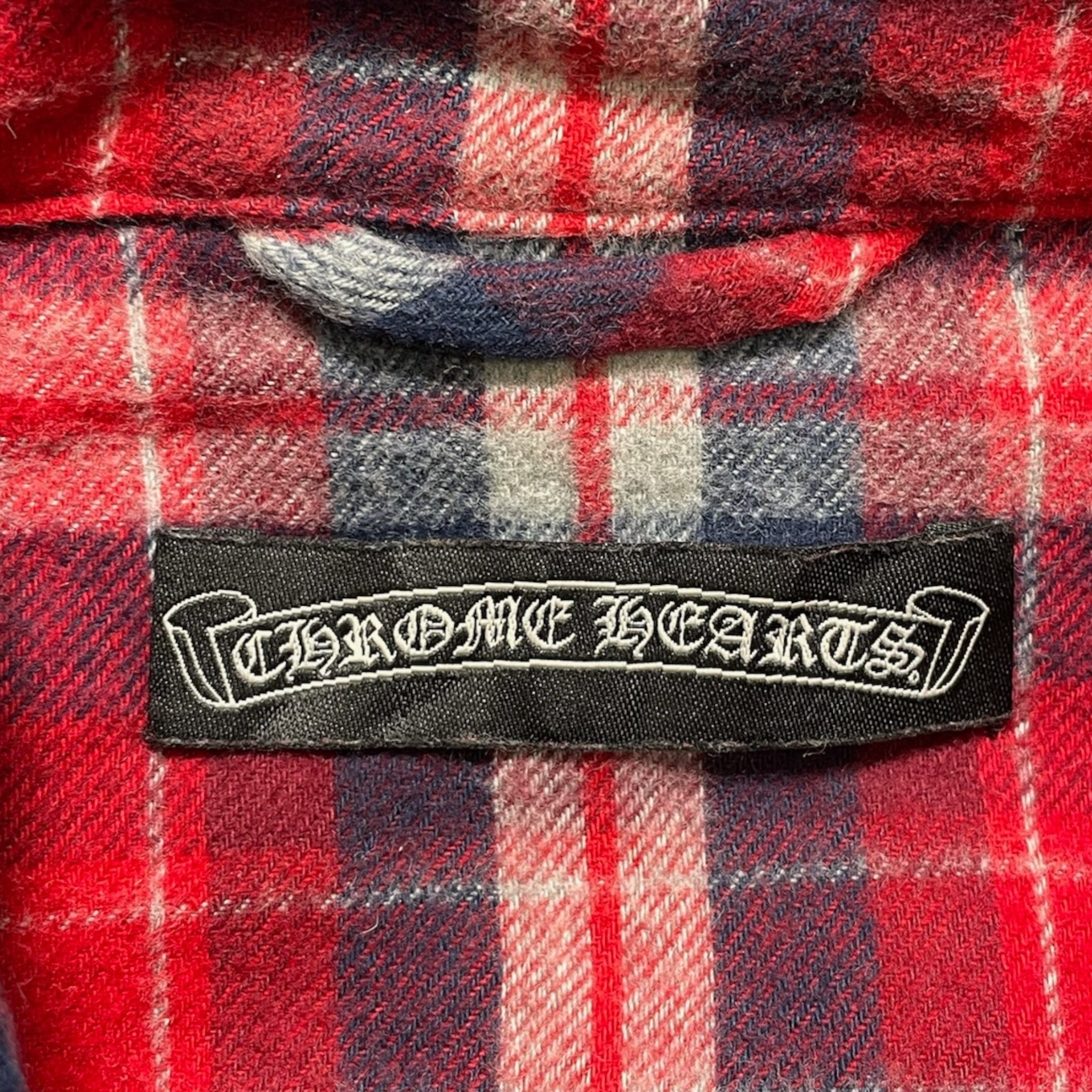 Chrome Hearts Button Up Flannel Shirt Red Blue (2 Cross Patch) Pre-Owned