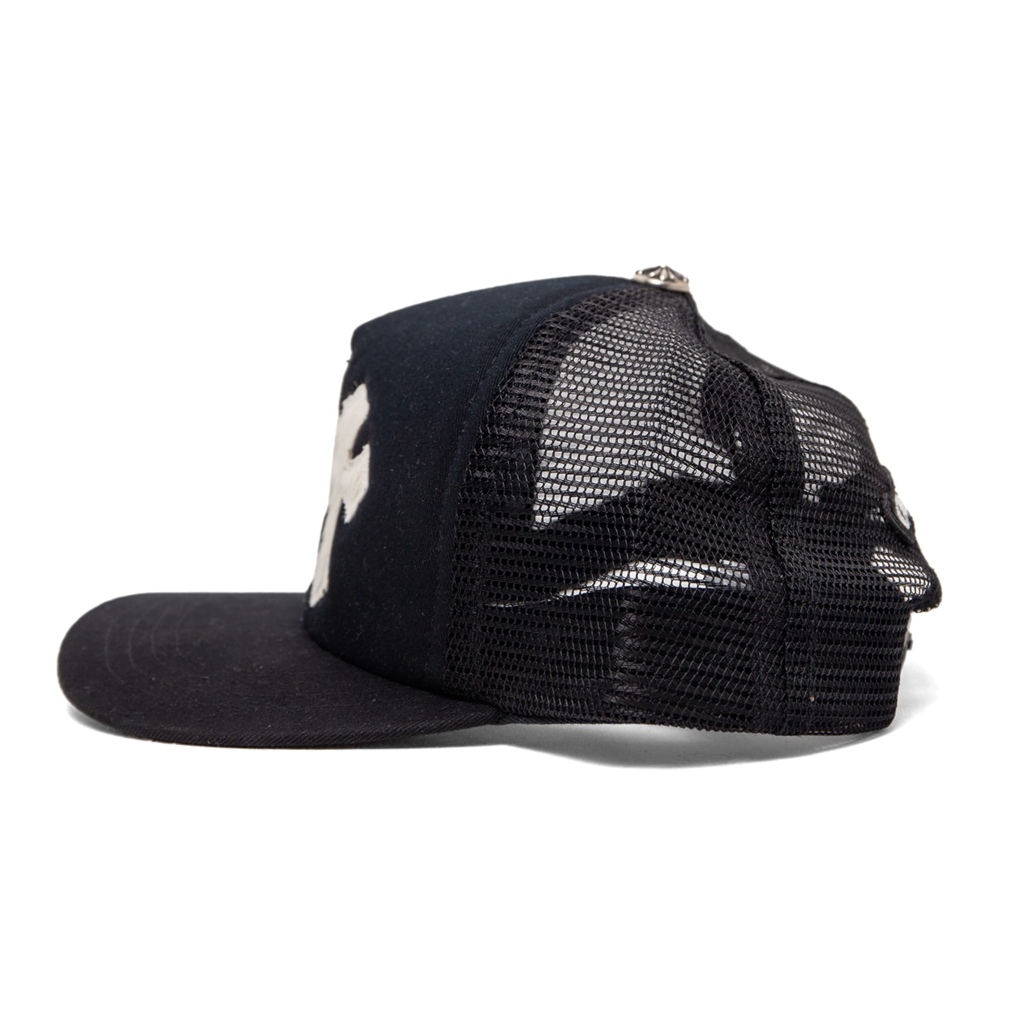 Chrome Hearts Cemetery Pony Hair Cross Patch Trucker Hat Black White Pre-Owned